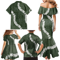 Hawaii Aloha Family Matching Mermaid Dress and Hawaiian Shirt Sage Quilt Patch Work Mix Plumeria Lei LT7 - Polynesian Pride