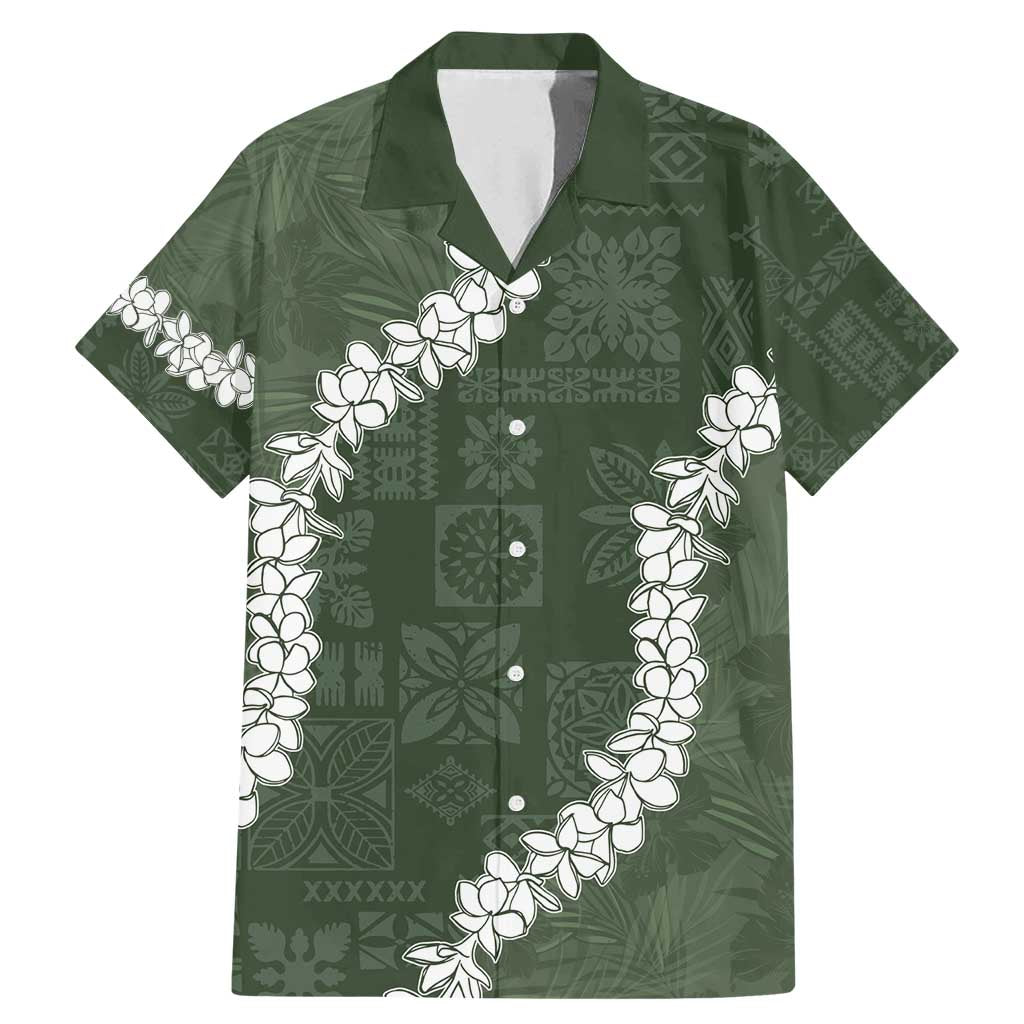 Hawaii Aloha Family Matching Mermaid Dress and Hawaiian Shirt Sage Quilt Patch Work Mix Plumeria Lei LT7 Dad's Shirt - Short Sleeve Sage - Polynesian Pride