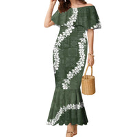 Hawaii Aloha Family Matching Mermaid Dress and Hawaiian Shirt Sage Quilt Patch Work Mix Plumeria Lei LT7 Mom's Dress Sage - Polynesian Pride
