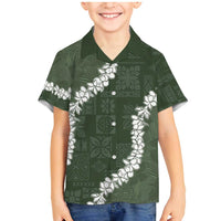 Hawaii Aloha Family Matching Mermaid Dress and Hawaiian Shirt Sage Quilt Patch Work Mix Plumeria Lei LT7 Son's Shirt Sage - Polynesian Pride