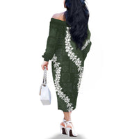 Hawaii Aloha Family Matching Off The Shoulder Long Sleeve Dress and Hawaiian Shirt Sage Quilt Patch Work Mix Plumeria Lei LT7 - Polynesian Pride