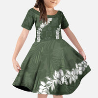 Hawaii Aloha Family Matching Off Shoulder Maxi Dress and Hawaiian Shirt Sage Quilt Patch Work Mix Plumeria Lei LT7 Daughter's Dress Sage - Polynesian Pride