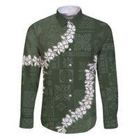 Hawaii Aloha Family Matching Off Shoulder Maxi Dress and Hawaiian Shirt Sage Quilt Patch Work Mix Plumeria Lei LT7 Dad's Shirt - Long Sleeve Sage - Polynesian Pride