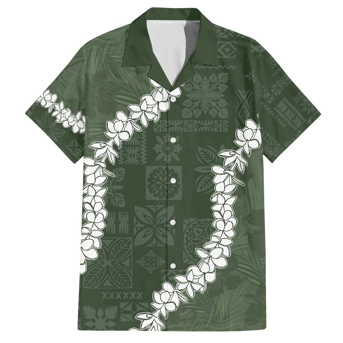 Hawaii Aloha Family Matching Puletasi and Hawaiian Shirt Sage Quilt Patch Work Mix Plumeria Lei LT7 Dad's Shirt - Short Sleeve Sage - Polynesian Pride