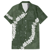 Hawaii Aloha Family Matching Puletasi and Hawaiian Shirt Sage Quilt Patch Work Mix Plumeria Lei LT7 Dad's Shirt - Short Sleeve Sage - Polynesian Pride