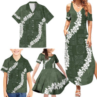Hawaii Aloha Family Matching Summer Maxi Dress and Hawaiian Shirt Sage Quilt Patch Work Mix Plumeria Lei LT7 - Polynesian Pride