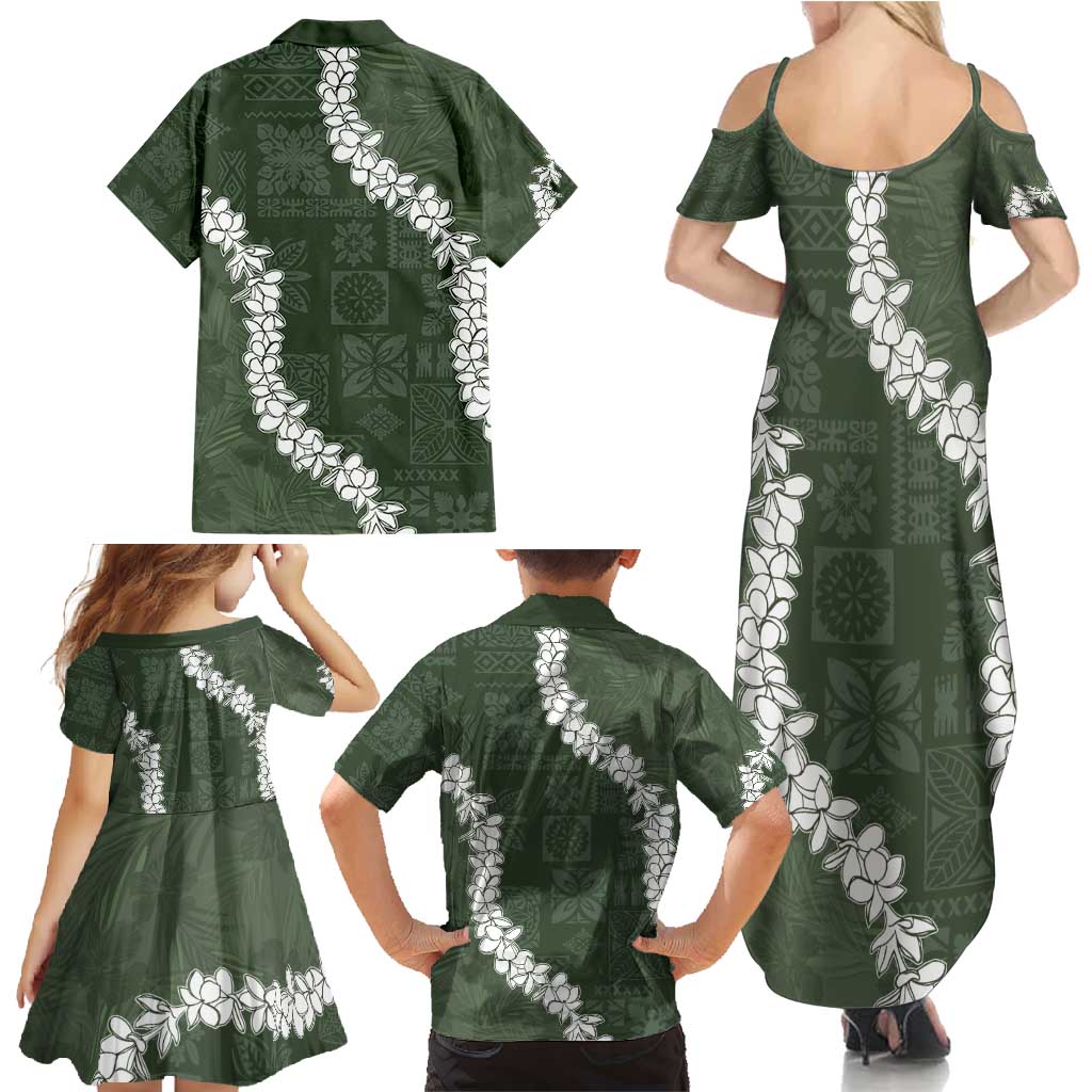 Hawaii Aloha Family Matching Summer Maxi Dress and Hawaiian Shirt Sage Quilt Patch Work Mix Plumeria Lei LT7 - Polynesian Pride