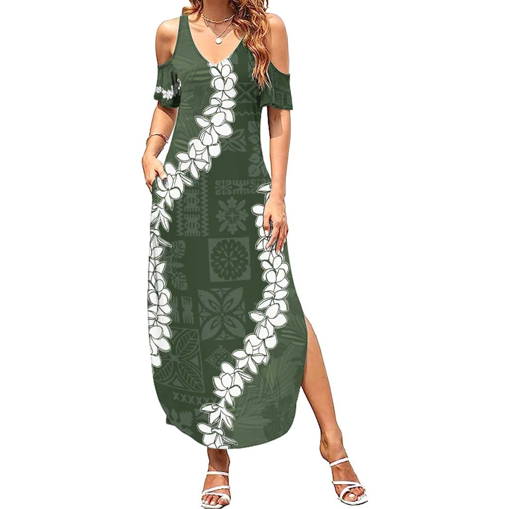 Hawaii Aloha Family Matching Summer Maxi Dress and Hawaiian Shirt Sage Quilt Patch Work Mix Plumeria Lei LT7 Mom's Dress Sage - Polynesian Pride