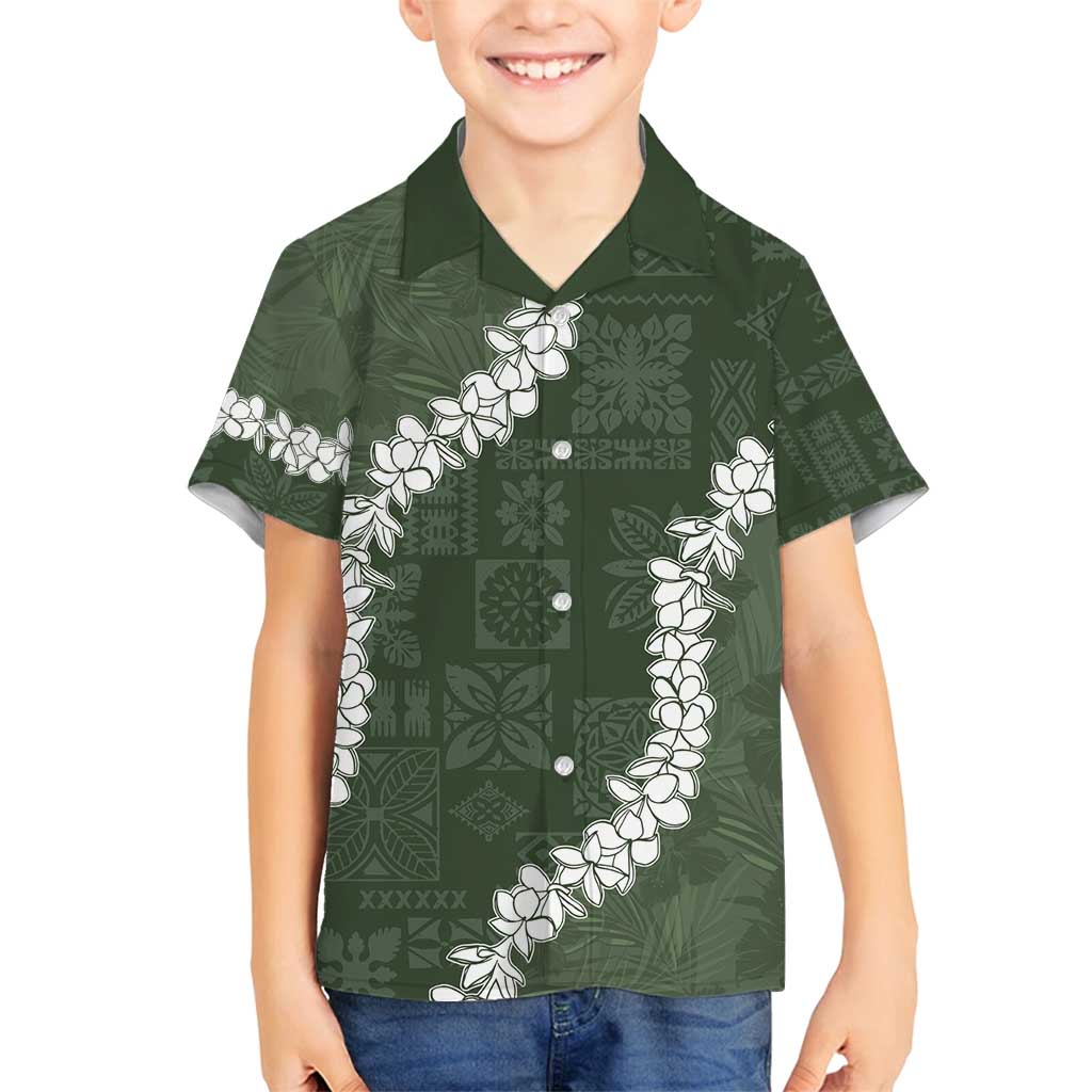 Hawaii Aloha Family Matching Summer Maxi Dress and Hawaiian Shirt Sage Quilt Patch Work Mix Plumeria Lei LT7 Son's Shirt Sage - Polynesian Pride