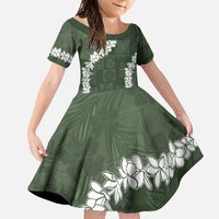 Hawaii Aloha Family Matching Tank Maxi Dress and Hawaiian Shirt Sage Quilt Patch Work Mix Plumeria Lei LT7 Daughter's Dress Sage - Polynesian Pride