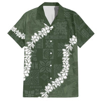 Hawaii Aloha Family Matching Tank Maxi Dress and Hawaiian Shirt Sage Quilt Patch Work Mix Plumeria Lei LT7 Dad's Shirt - Short Sleeve Sage - Polynesian Pride