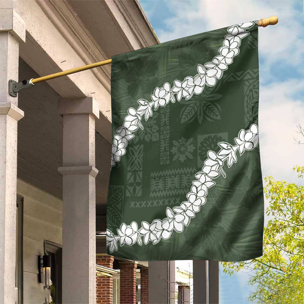 Hawaii Aloha Garden Flag Sage Quilt Patch Work Mix Plumeria Lei LT7 House Flag Sage - Polynesian Pride