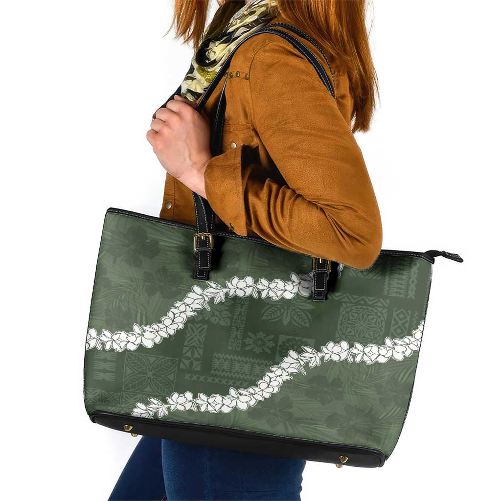 Hawaii Aloha Leather Tote Bag Sage Quilt Patch Work Mix Plumeria Lei LT7 Sage - Polynesian Pride