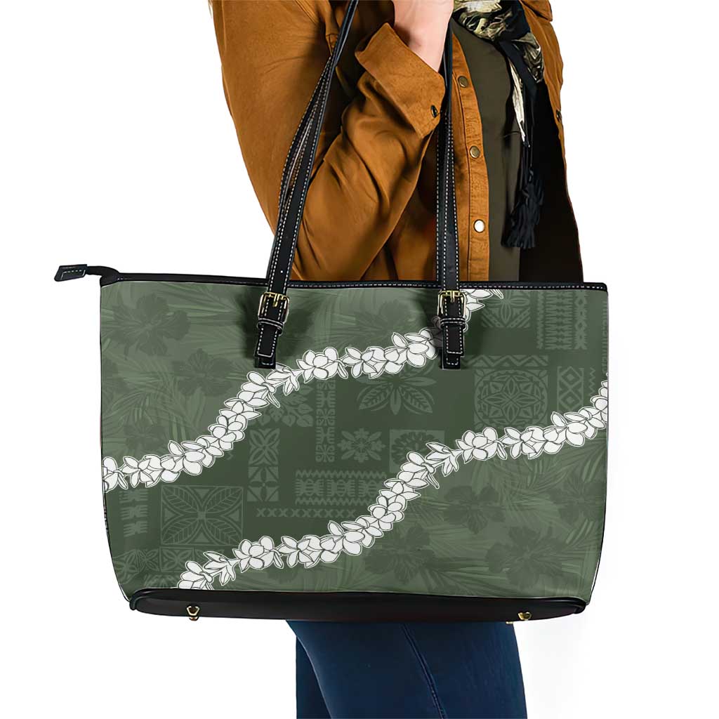 Hawaii Aloha Leather Tote Bag Sage Quilt Patch Work Mix Plumeria Lei LT7 - Polynesian Pride