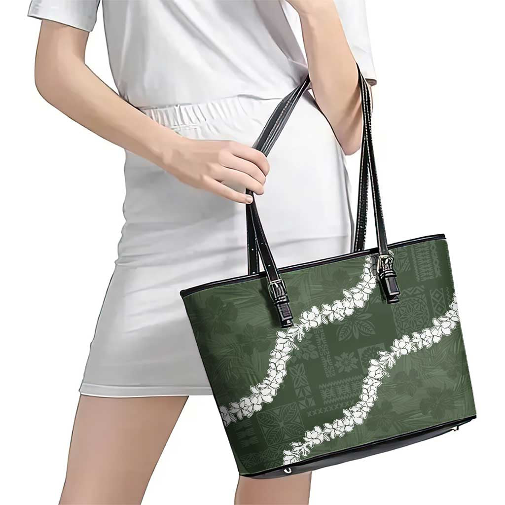 Hawaii Aloha Leather Tote Bag Sage Quilt Patch Work Mix Plumeria Lei LT7 - Polynesian Pride