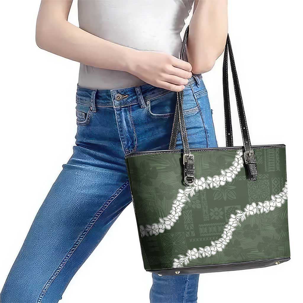 Hawaii Aloha Leather Tote Bag Sage Quilt Patch Work Mix Plumeria Lei LT7 - Polynesian Pride