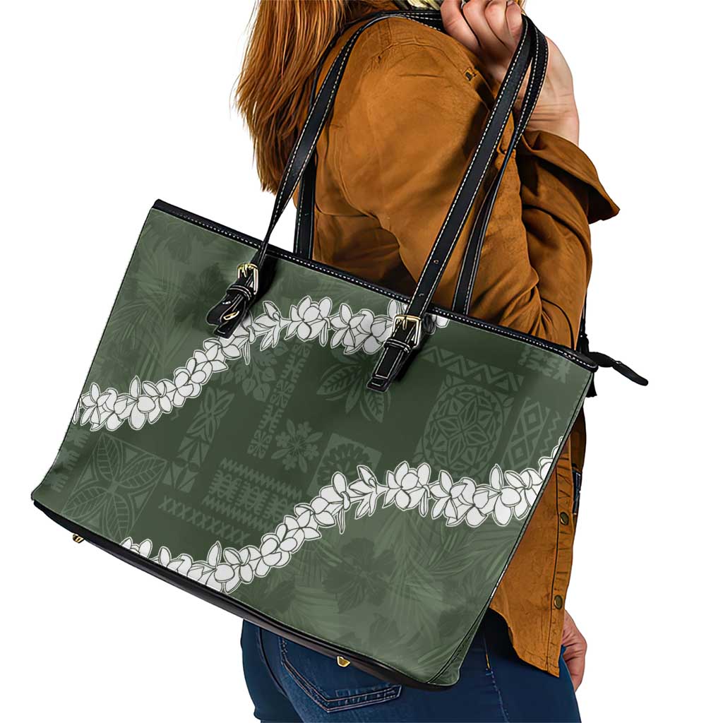 Hawaii Aloha Leather Tote Bag Sage Quilt Patch Work Mix Plumeria Lei LT7 - Polynesian Pride