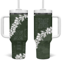Hawaii Aloha Tumbler With Handle Sage Quilt Patch Work Mix Plumeria Lei LT7 One Size: 40 oz Sage - Polynesian Pride