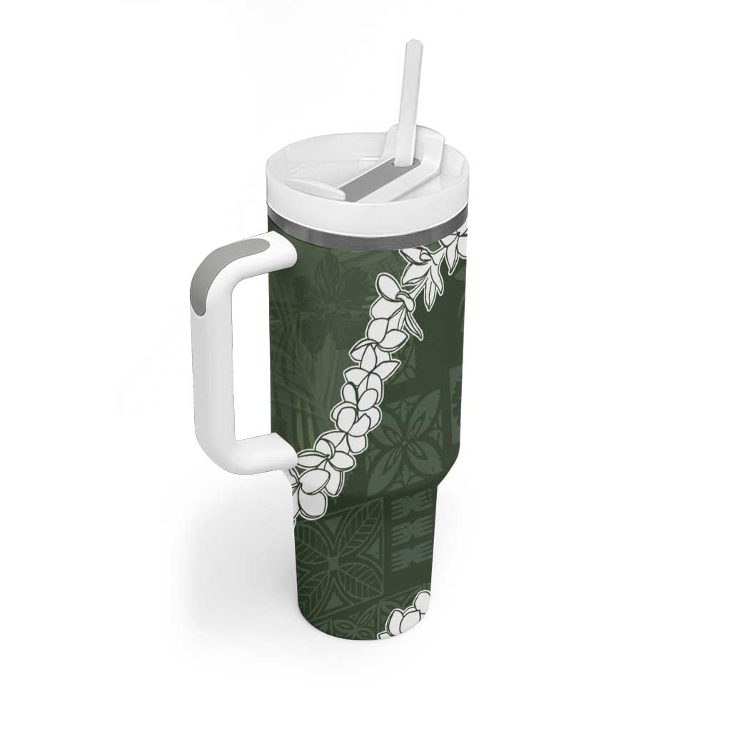 Hawaii Aloha Tumbler With Handle Sage Quilt Patch Work Mix Plumeria Lei LT7 - Polynesian Pride