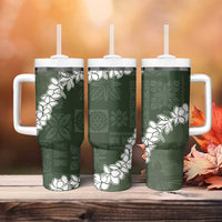 Hawaii Aloha Tumbler With Handle Sage Quilt Patch Work Mix Plumeria Lei LT7 - Polynesian Pride