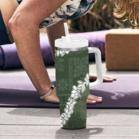 Hawaii Aloha Tumbler With Handle Sage Quilt Patch Work Mix Plumeria Lei LT7 - Polynesian Pride