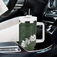 Hawaii Aloha Tumbler With Handle Sage Quilt Patch Work Mix Plumeria Lei LT7 - Polynesian Pride