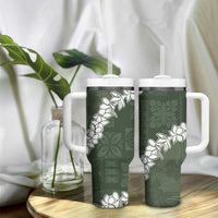 Hawaii Aloha Tumbler With Handle Sage Quilt Patch Work Mix Plumeria Lei LT7 - Polynesian Pride