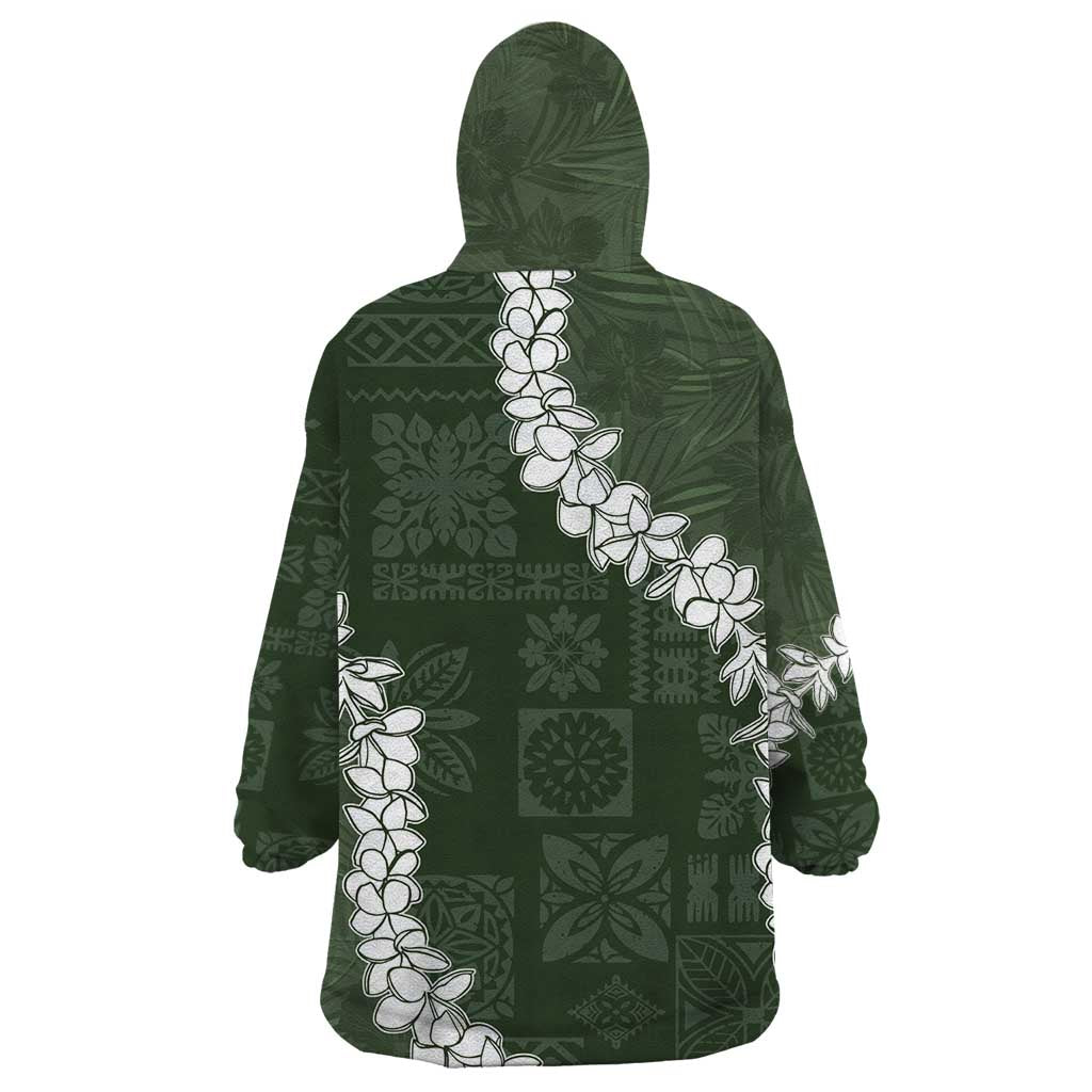 Hawaii Aloha Wearable Blanket Hoodie Sage Quilt Patch Work Mix Plumeria Lei