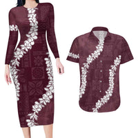 Hawaii Aloha Couples Matching Long Sleeve Bodycon Dress and Hawaiian Shirt Champange Quilt Patch Work Mix Plumeria Lei LT7 Champange - Polynesian Pride