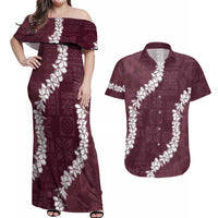 Hawaii Aloha Couples Matching Off Shoulder Maxi Dress and Hawaiian Shirt Champange Quilt Patch Work Mix Plumeria Lei LT7 Champange - Polynesian Pride