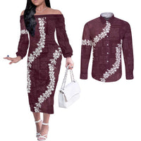 Hawaii Aloha Couples Matching Off The Shoulder Long Sleeve Dress and Long Sleeve Button Shirt Champange Quilt Patch Work Mix Plumeria Lei LT7 Champange - Polynesian Pride