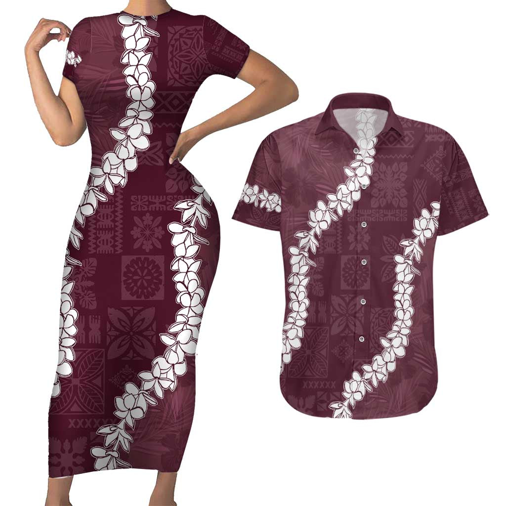 Hawaii Aloha Couples Matching Short Sleeve Bodycon Dress and Hawaiian Shirt Champange Quilt Patch Work Mix Plumeria Lei LT7 Champange - Polynesian Pride
