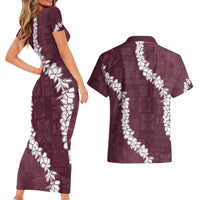Hawaii Aloha Couples Matching Short Sleeve Bodycon Dress and Hawaiian Shirt Champange Quilt Patch Work Mix Plumeria Lei LT7 - Polynesian Pride