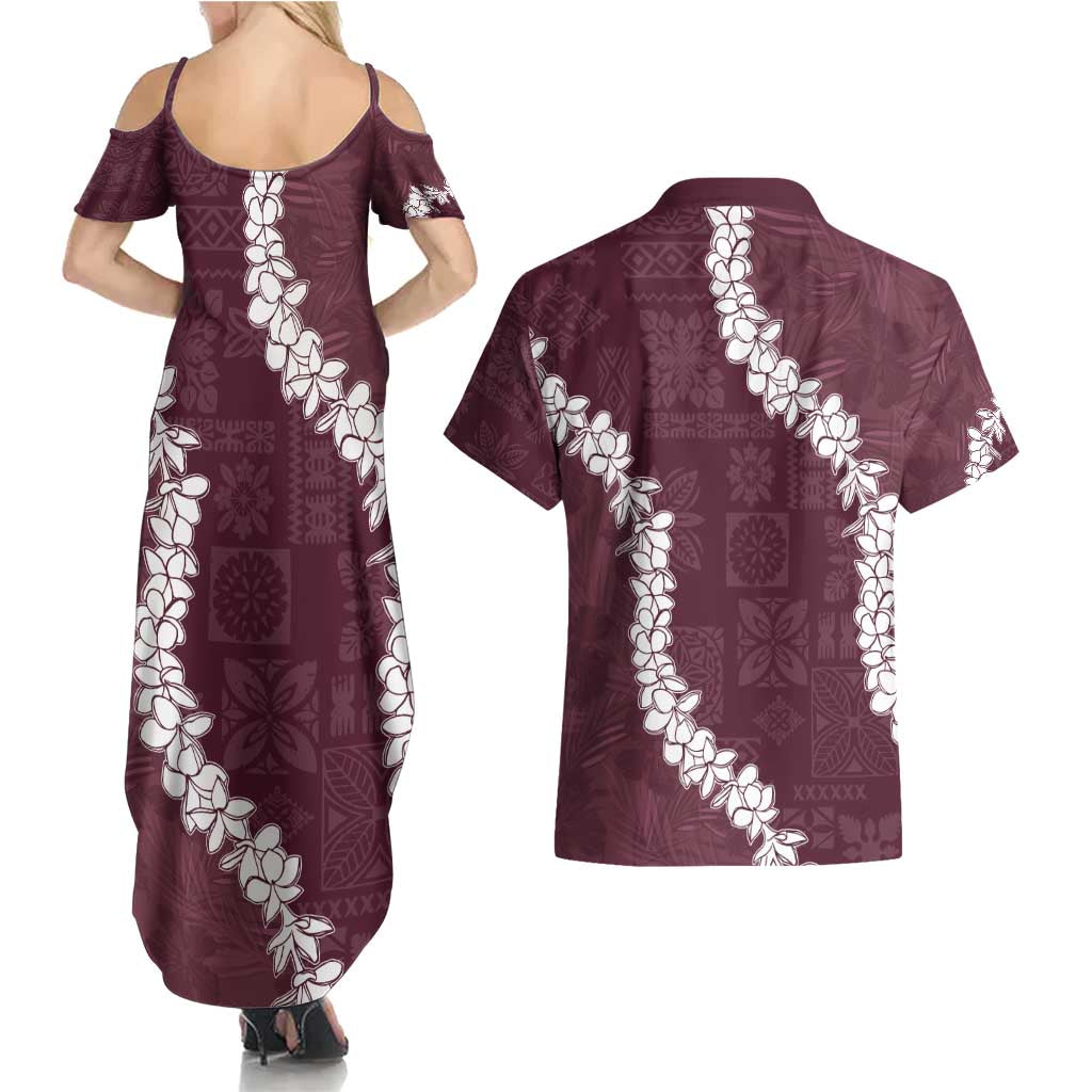 Hawaii Aloha Couples Matching Summer Maxi Dress and Hawaiian Shirt Champange Quilt Patch Work Mix Plumeria Lei LT7 - Polynesian Pride