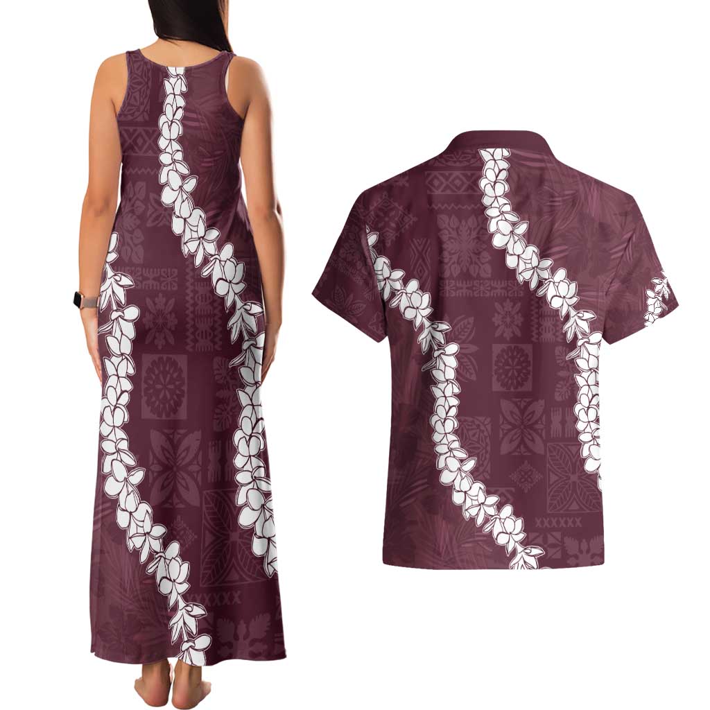 Hawaii Aloha Couples Matching Tank Maxi Dress and Hawaiian Shirt Champange Quilt Patch Work Mix Plumeria Lei LT7 - Polynesian Pride