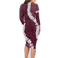 Hawaii Aloha Family Matching Long Sleeve Bodycon Dress and Hawaiian Shirt Champange Quilt Patch Work Mix Plumeria Lei LT7 - Polynesian Pride