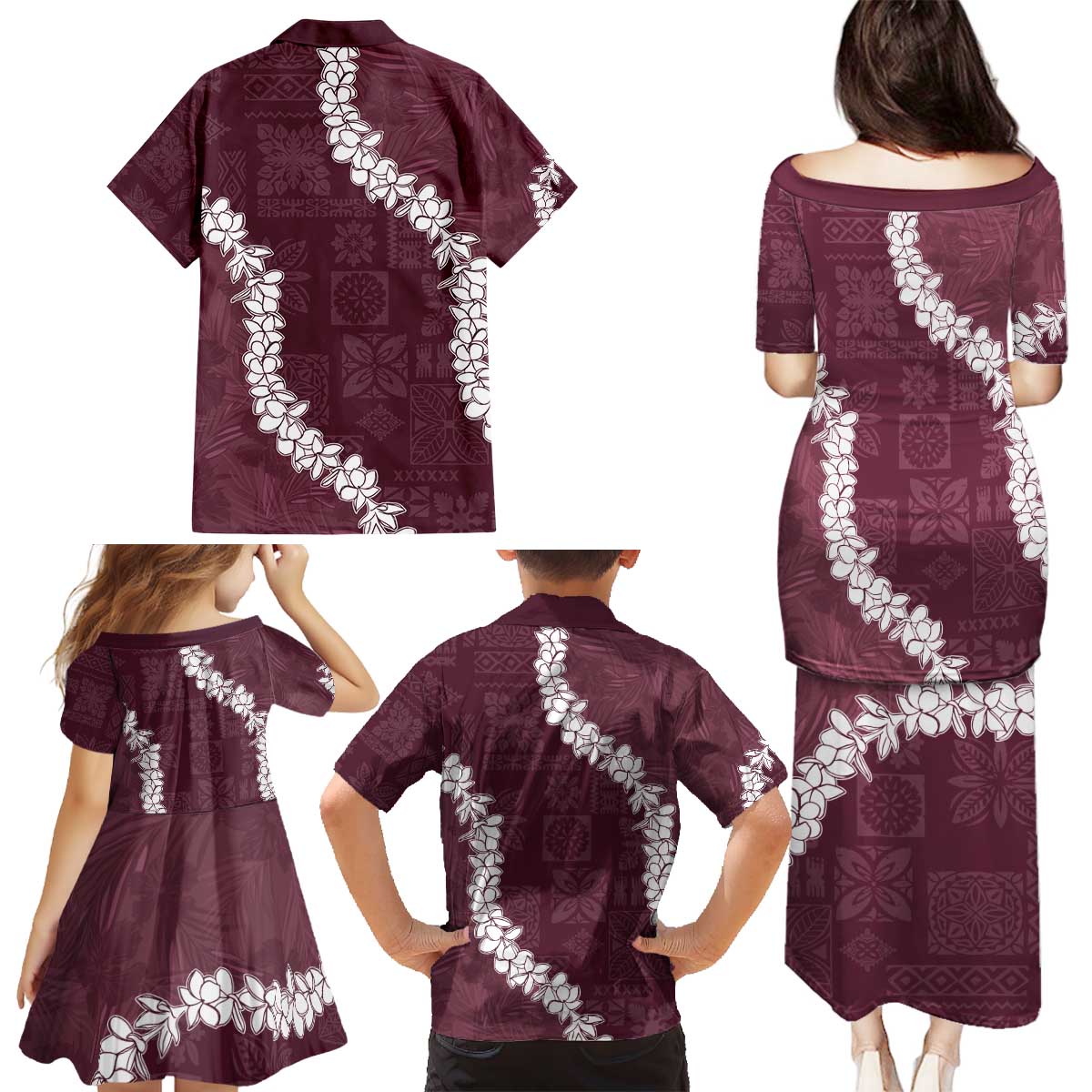 Hawaii Aloha Family Matching Puletasi and Hawaiian Shirt Champange Quilt Patch Work Mix Plumeria Lei LT7 - Polynesian Pride