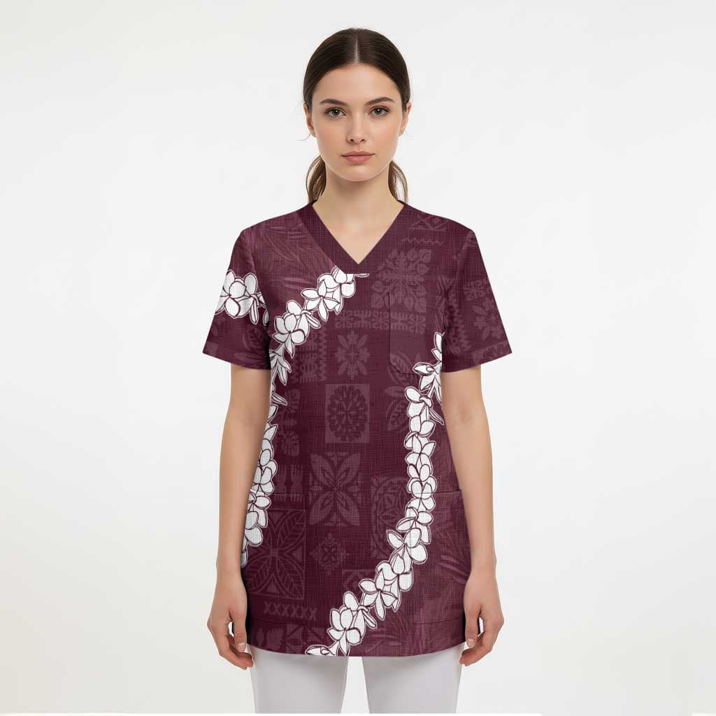 Hawaii Aloha Scrub Top Champange Quilt Patch Work Mix Plumeria Lei - Polynesian Pride