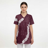 Hawaii Aloha Scrub Top Champange Quilt Patch Work Mix Plumeria Lei - Polynesian Pride