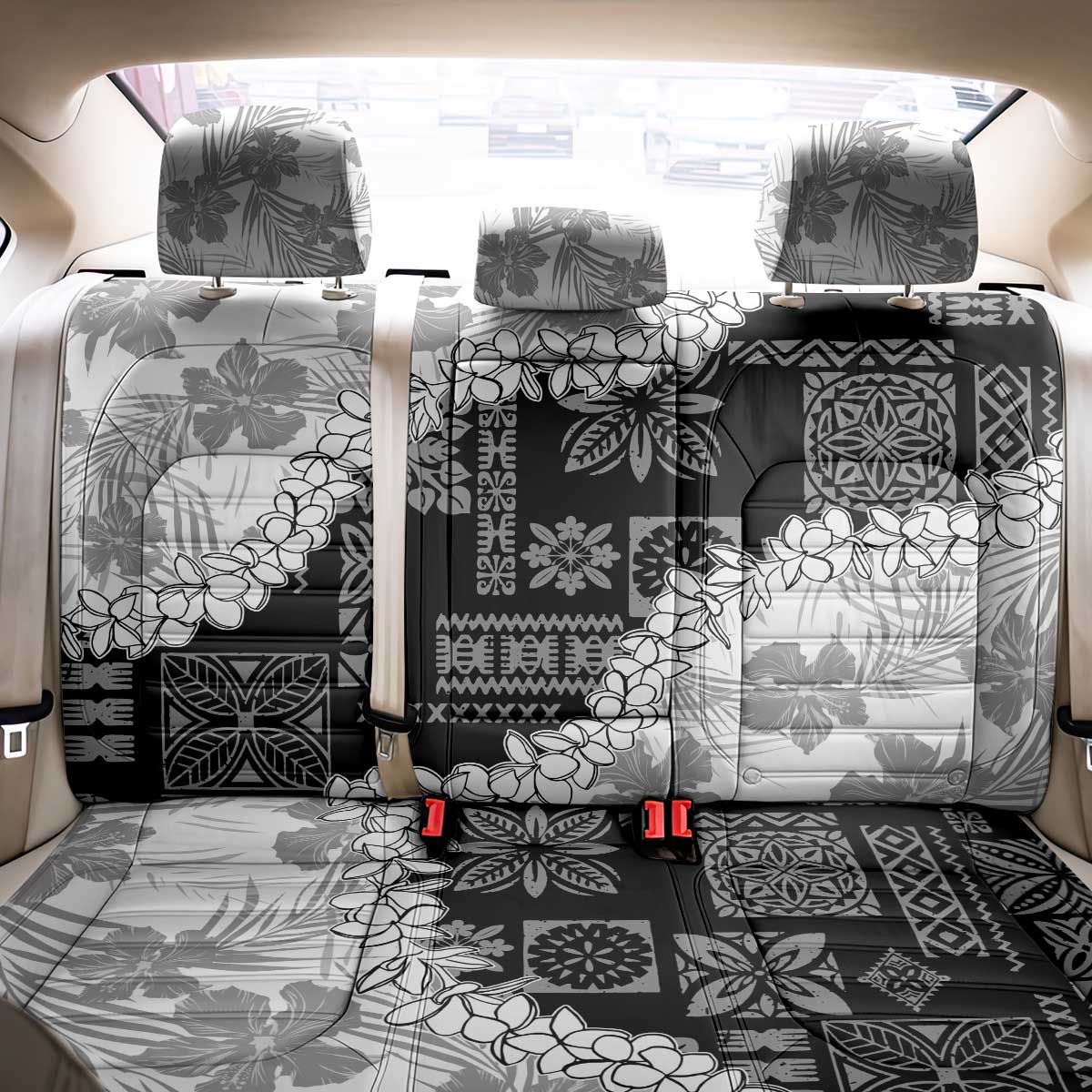 Hawaii Aloha Back Car Seat Cover White Quilt Patch Work Mix Plumeria Lei LT7 - Polynesian Pride