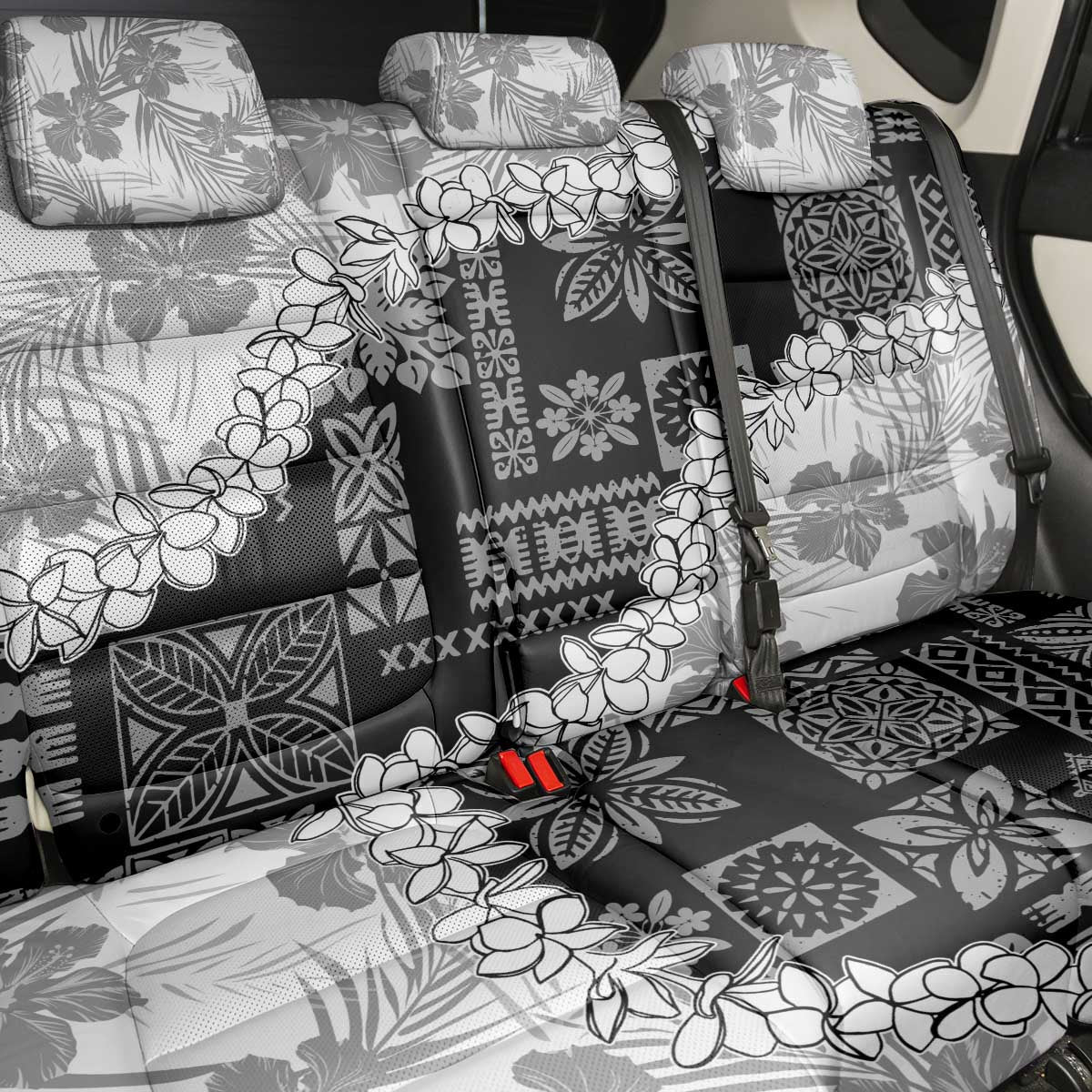 Hawaii Aloha Back Car Seat Cover White Quilt Patch Work Mix Plumeria Lei LT7 - Polynesian Pride