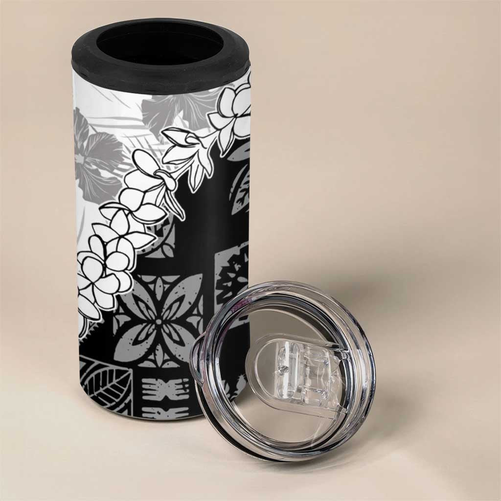 Hawaii Aloha 4 in 1 Can Cooler Tumbler White Quilt Patch Work Mix Plumeria Lei