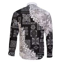 Hawaii Aloha Family Matching Long Sleeve Bodycon Dress and Hawaiian Shirt White Quilt Patch Work Mix Plumeria Lei LT7 - Polynesian Pride