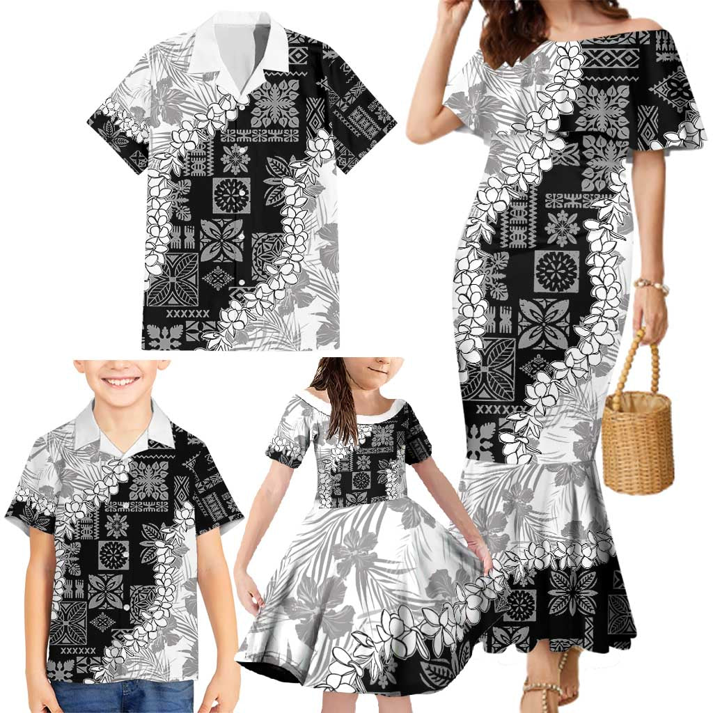 Hawaii Aloha Family Matching Mermaid Dress and Hawaiian Shirt White Quilt Patch Work Mix Plumeria Lei LT7 - Polynesian Pride
