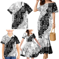 Hawaii Aloha Family Matching Mermaid Dress and Hawaiian Shirt White Quilt Patch Work Mix Plumeria Lei LT7 - Polynesian Pride