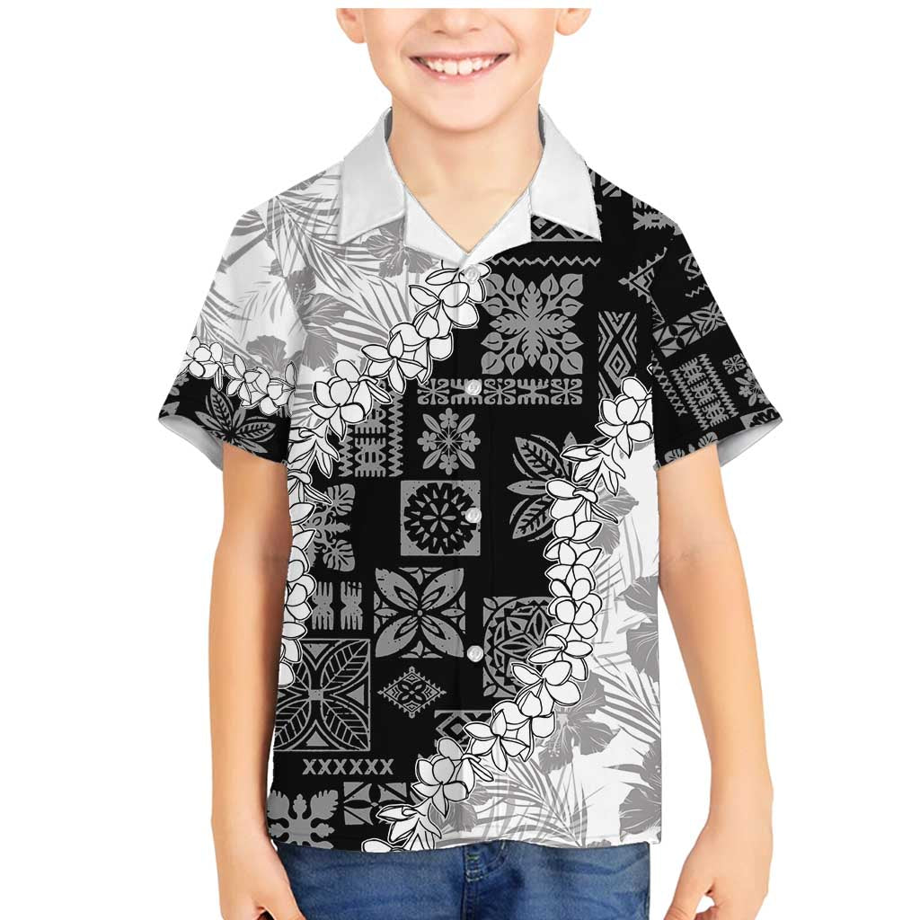 Hawaii Aloha Family Matching Mermaid Dress and Hawaiian Shirt White Quilt Patch Work Mix Plumeria Lei LT7 Son's Shirt White - Polynesian Pride