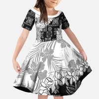 Hawaii Aloha Family Matching Off Shoulder Maxi Dress and Hawaiian Shirt White Quilt Patch Work Mix Plumeria Lei LT7 Daughter's Dress White - Polynesian Pride
