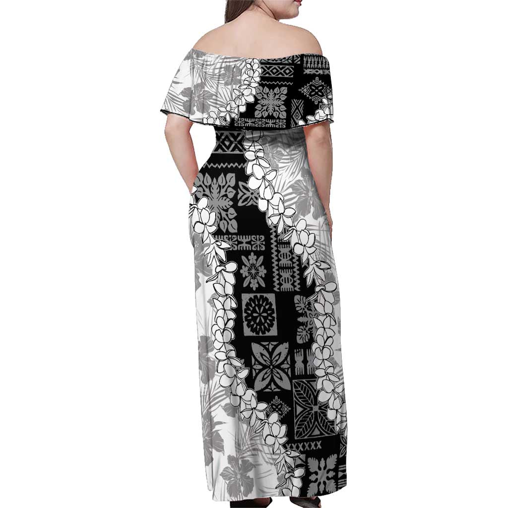 Hawaii Aloha Family Matching Off Shoulder Maxi Dress and Hawaiian Shirt White Quilt Patch Work Mix Plumeria Lei LT7 - Polynesian Pride