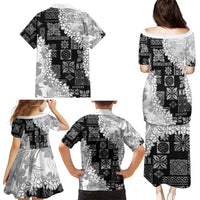 Hawaii Aloha Family Matching Puletasi and Hawaiian Shirt White Quilt Patch Work Mix Plumeria Lei LT7 - Polynesian Pride