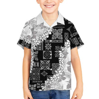 Hawaii Aloha Family Matching Puletasi and Hawaiian Shirt White Quilt Patch Work Mix Plumeria Lei LT7 Son's Shirt White - Polynesian Pride